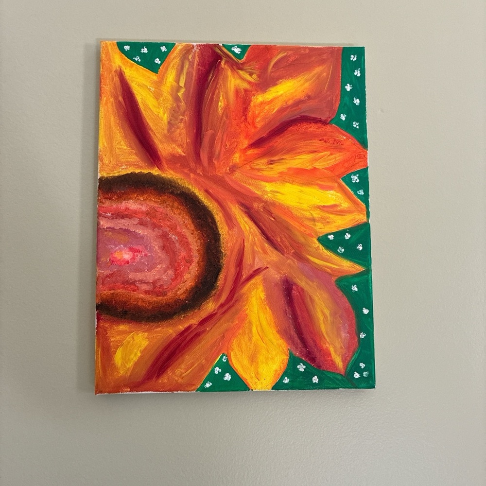 Vibrant Sunflower Canvas Art in Orange, Yellow & Green